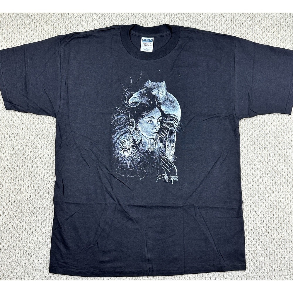 Vtg Gildan Shirt Mens XL Black Native American Art Tribal D Tsosie Design 90s